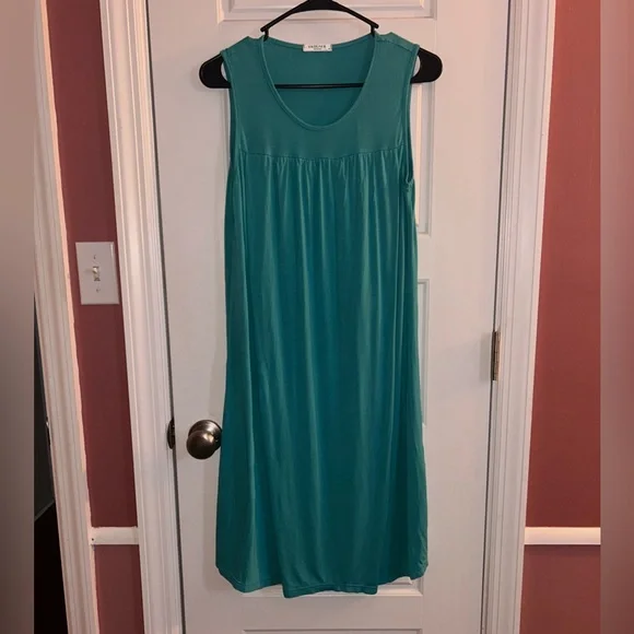 EKOUAER Teal Sleeveless Empire Waist Midi Dress M - Picture 1 of 3